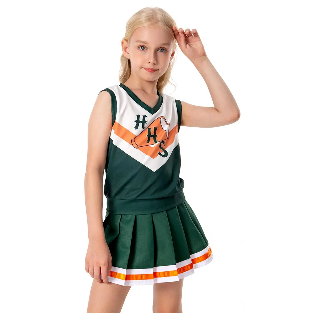 Kinder Stranger Things 4 Hawkins High School Cheerleading Cosplay Chrissy Kostüm Halloween Karneval Kleid – Bild 5