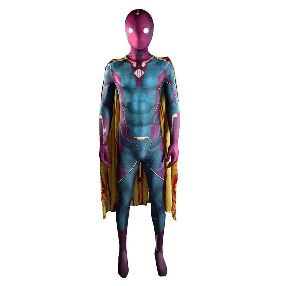 WandaVision -Vision 3D Druck Jumpsuit Mit Umhang Cosplay Kostüm Halloween Karneval Kostüm