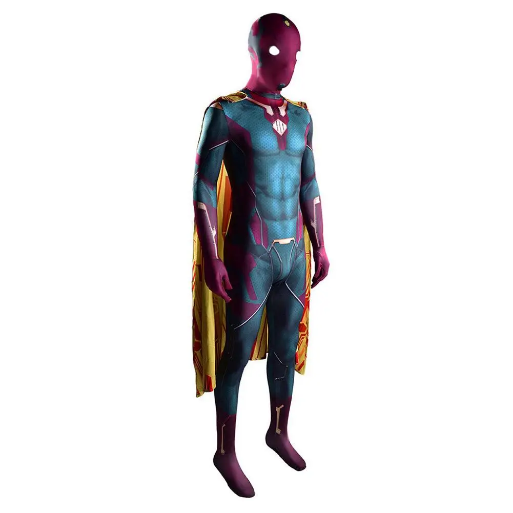 WandaVision -Vision 3D Druck Jumpsuit Mit Umhang Cosplay Kostüm Halloween Karneval Kostüm – Bild 4